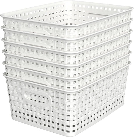 6-Pack Woven Plastic Storage Baskets for Neat Shelves