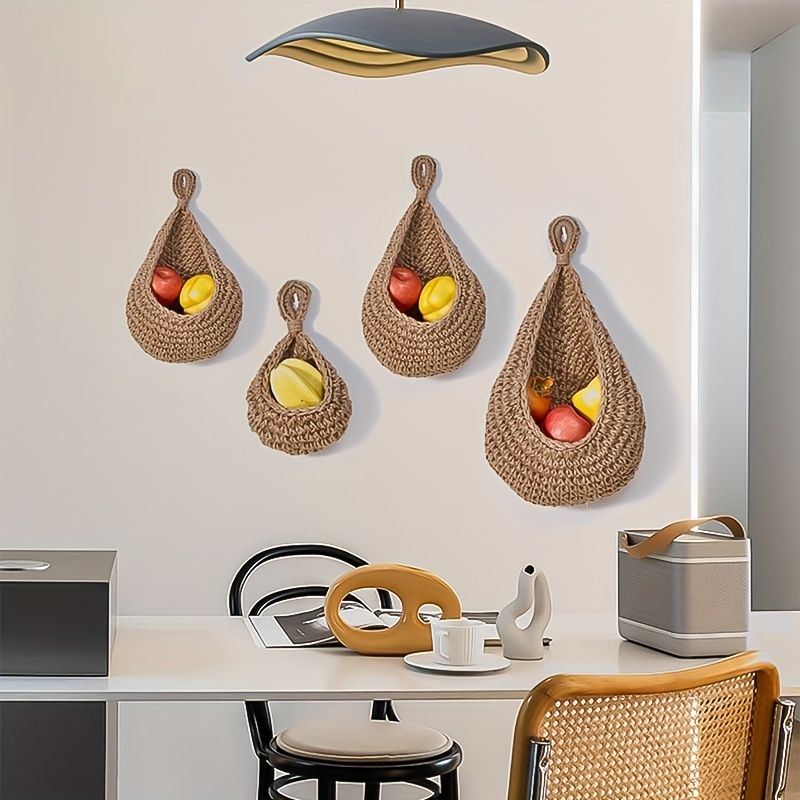 Bohemian Hand-Woven Teardrop Wall Basket for Fruits and Decor