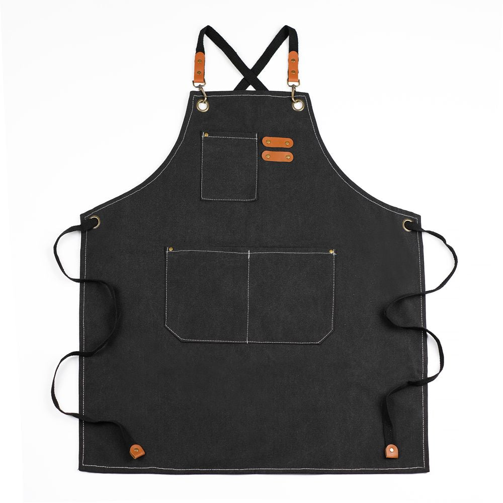 Xemussa Cotton Canvas Cross Back Chef Apron - Adjustable, practical - Black