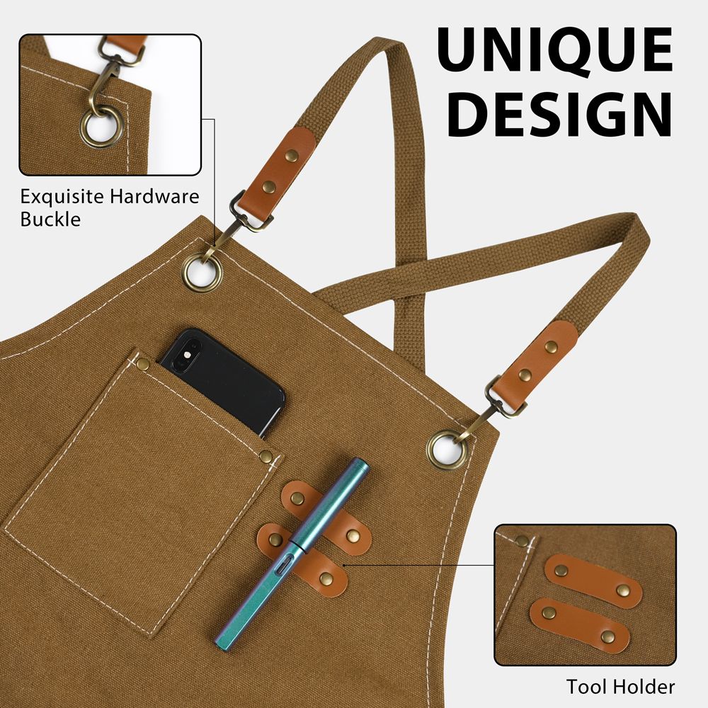 Xemussa Cotton Canvas Cross Back Chef Apron - Adjustable, practical