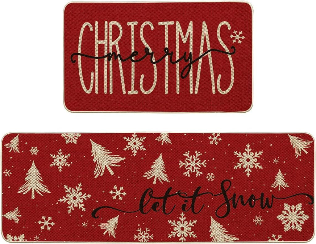 Festive Christmas Kitchen Mats Set of 2 Snowflake Decor