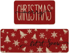Festive Christmas Kitchen Mats Set of 2 Snowflake Decor