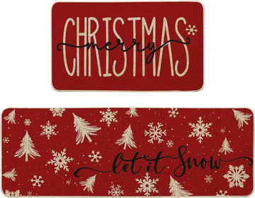 Festive Christmas Kitchen Mats Set of 2 Snowflake Decor