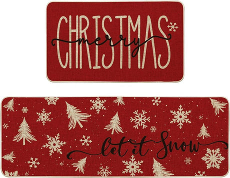 Festive Christmas Kitchen Mats Set of 2 Snowflake Decor
