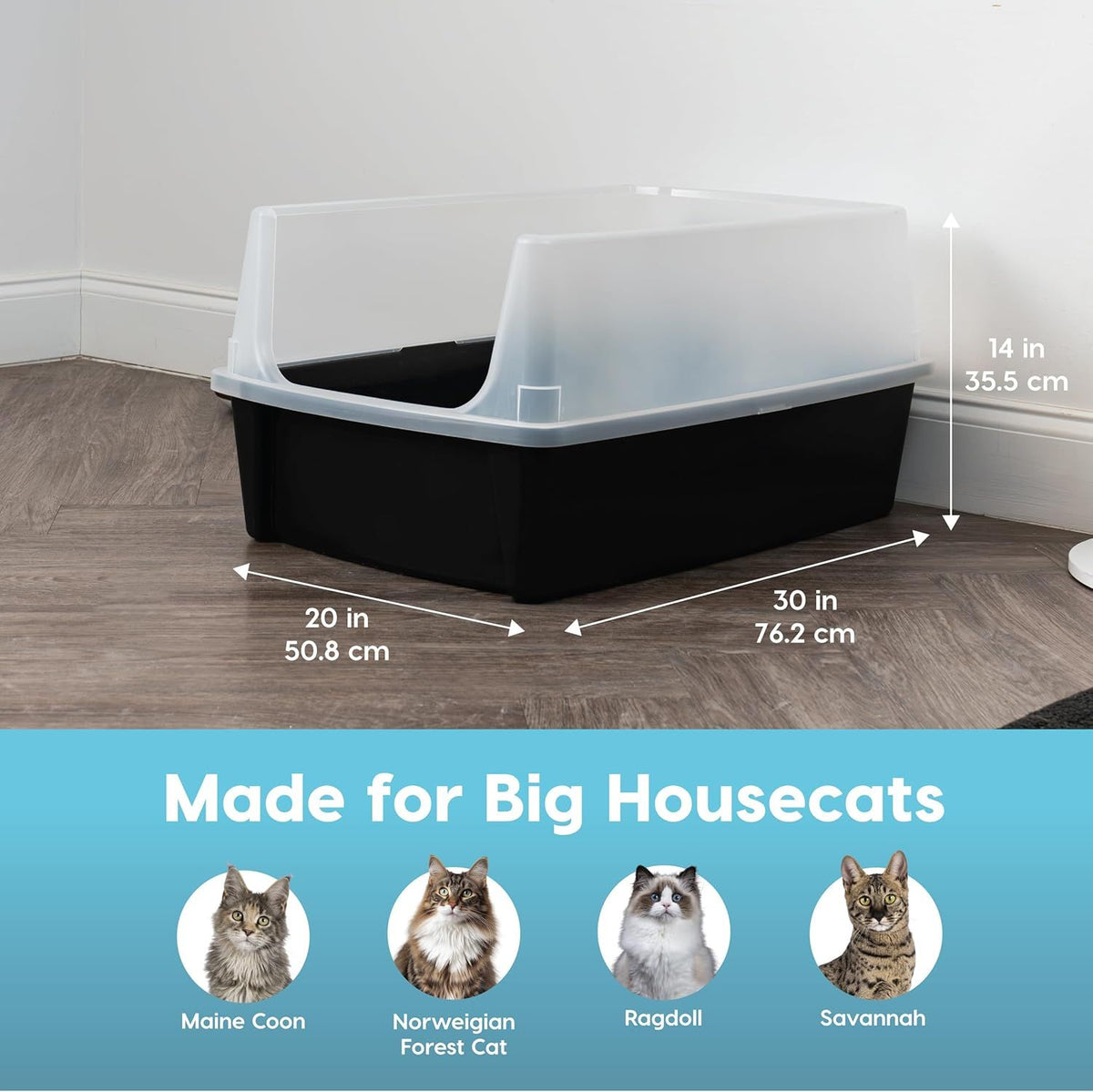 Open-Top Cat Litter Box for Large Breeds and Multi-Cat Homes