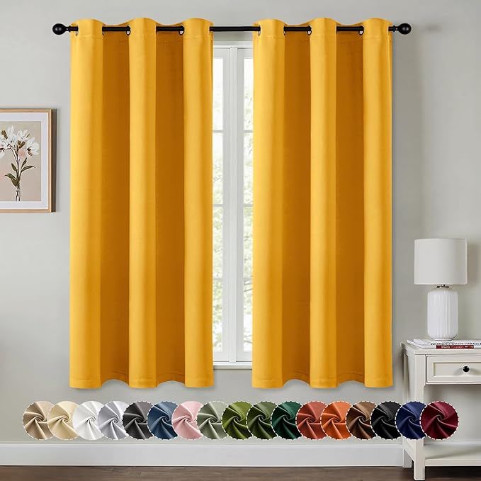 Yellow Blackout Grommet Curtain Panel Set