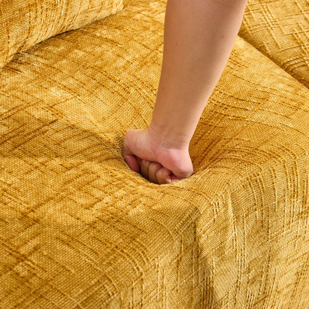 Nordic-Style Curved Sofa in Soft Yellow for Living Room