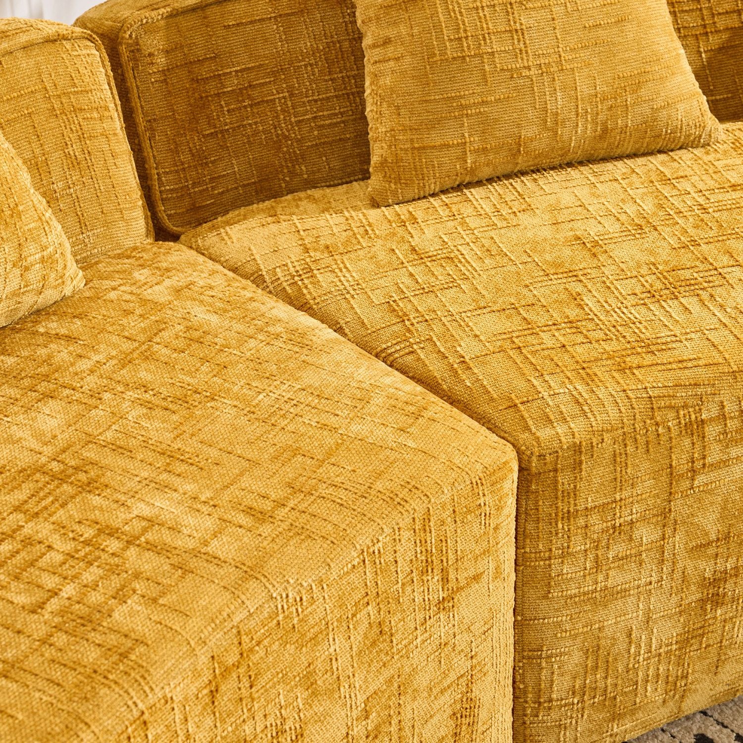 Nordic-Style Curved Sofa in Soft Yellow for Living Room