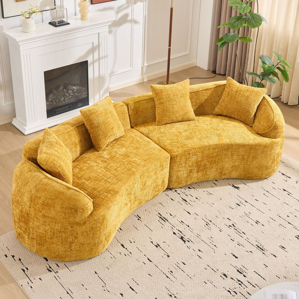 Nordic-Style Curved Sofa in Soft Yellow for Living Room