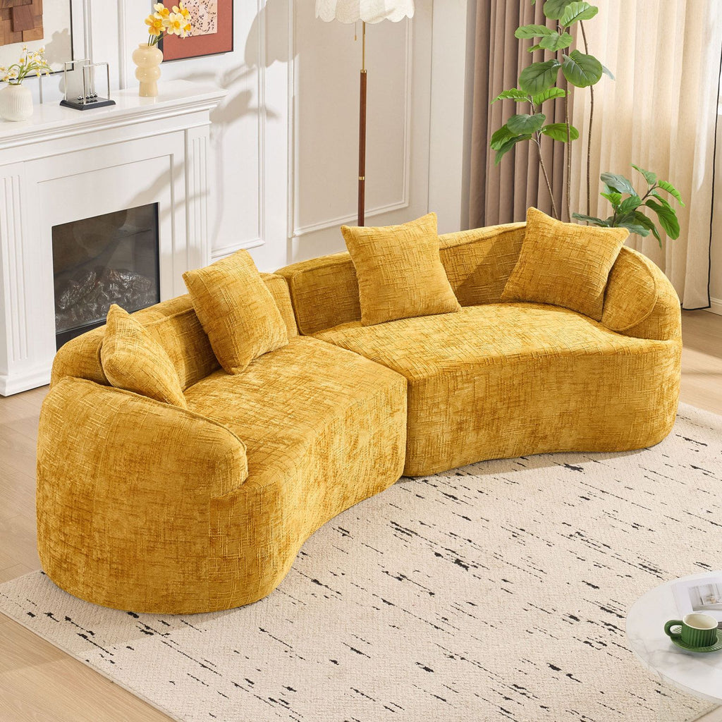 Nordic-Style Curved Sofa in Soft Yellow for Living Room