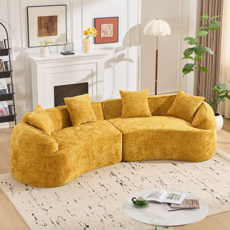 Nordic-Style Curved Sofa in Soft Yellow for Living Room