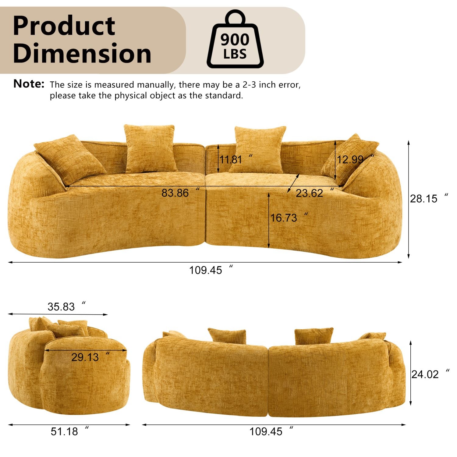 Nordic-Style Curved Sofa in Soft Yellow for Living Room