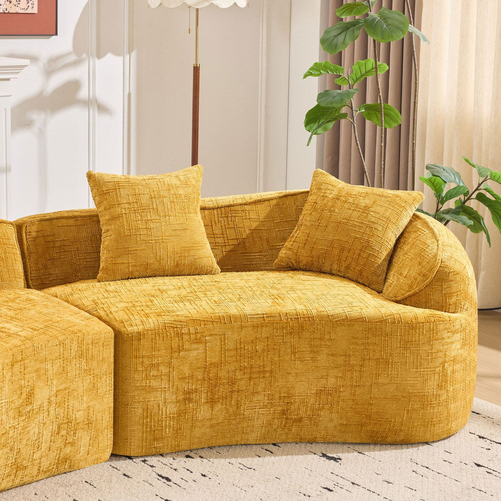 Nordic-Style Curved Sofa in Soft Yellow for Living Room