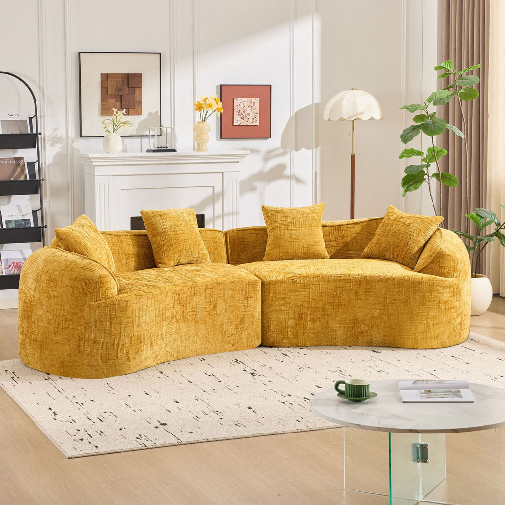 Nordic-Style Curved Sofa in Soft Yellow for Living Room
