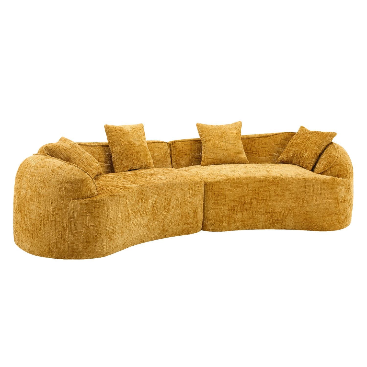 Nordic-Style Curved Sofa in Soft Yellow for Living Room