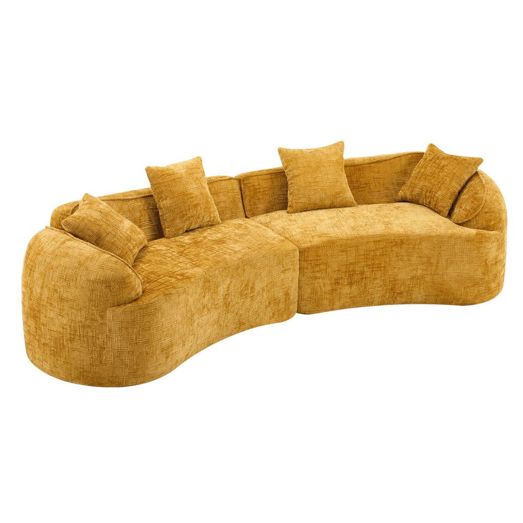 Nordic-Style Curved Sofa in Soft Yellow for Living Room