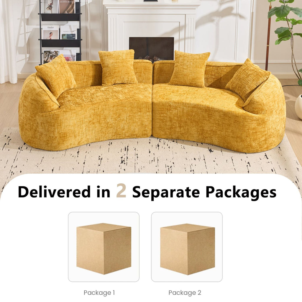 Nordic-Style Curved Sofa in Soft Yellow for Living Room