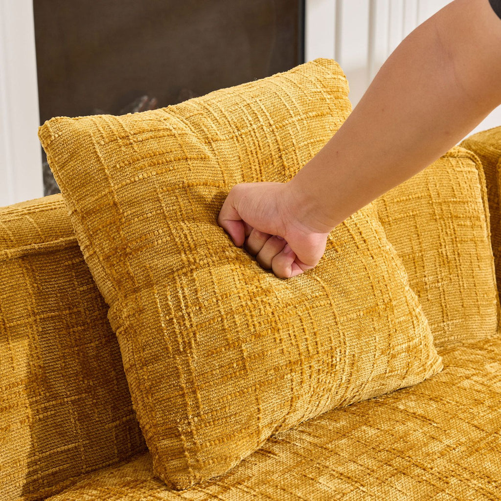 Nordic-Style Curved Sofa in Soft Yellow for Living Room