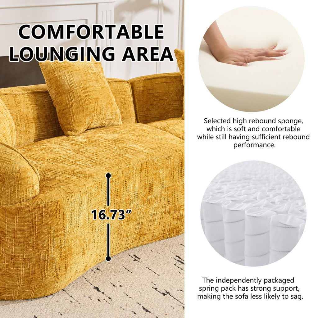 Nordic-Style Curved Sofa in Soft Yellow for Living Room