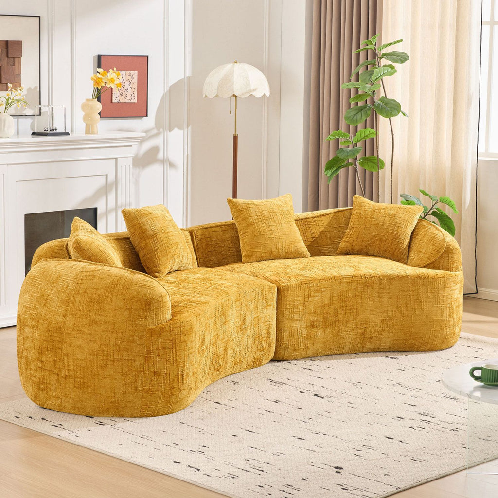 Nordic-Style Curved Sofa in Soft Yellow for Living Room