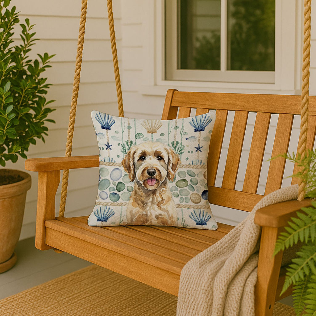 Yellow Labradoodle Coastal Sea Glass Accent Pillow