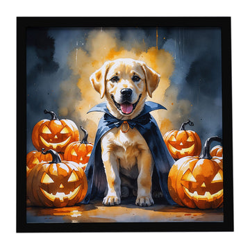 Yellow Labrador Puppy Halloween Framed Wall Art