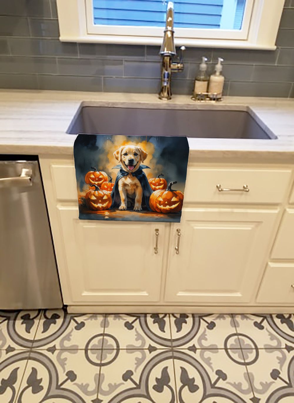 Yellow Labrador Puppy Halloween Kitchen Towel