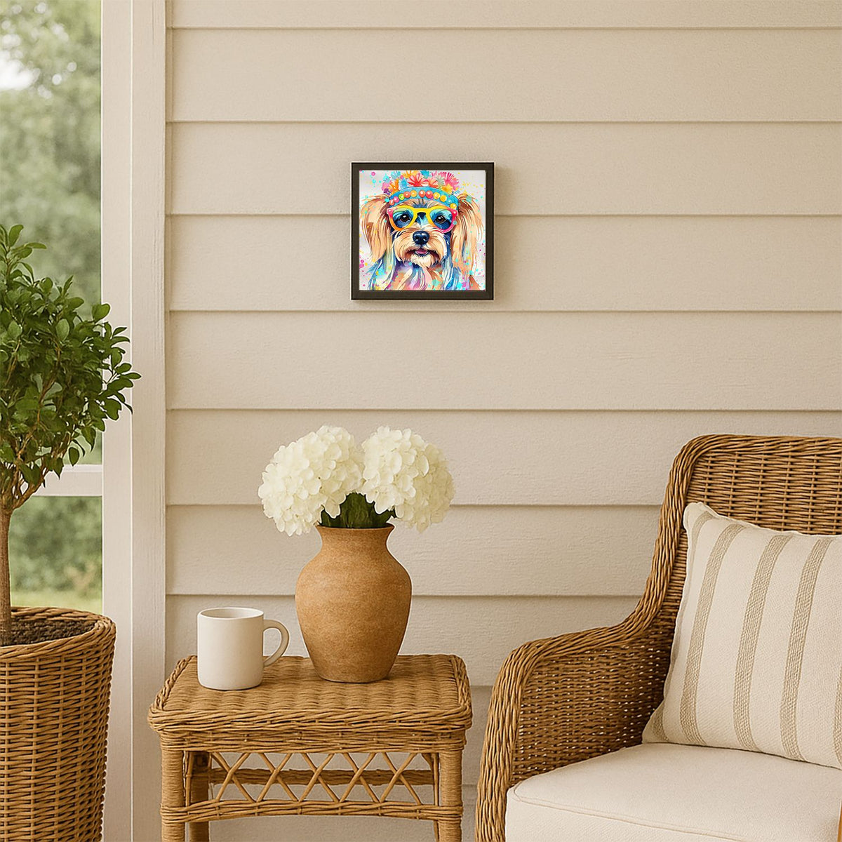 Yorkshire Terrier Hippie Dawg Framed Wall Art