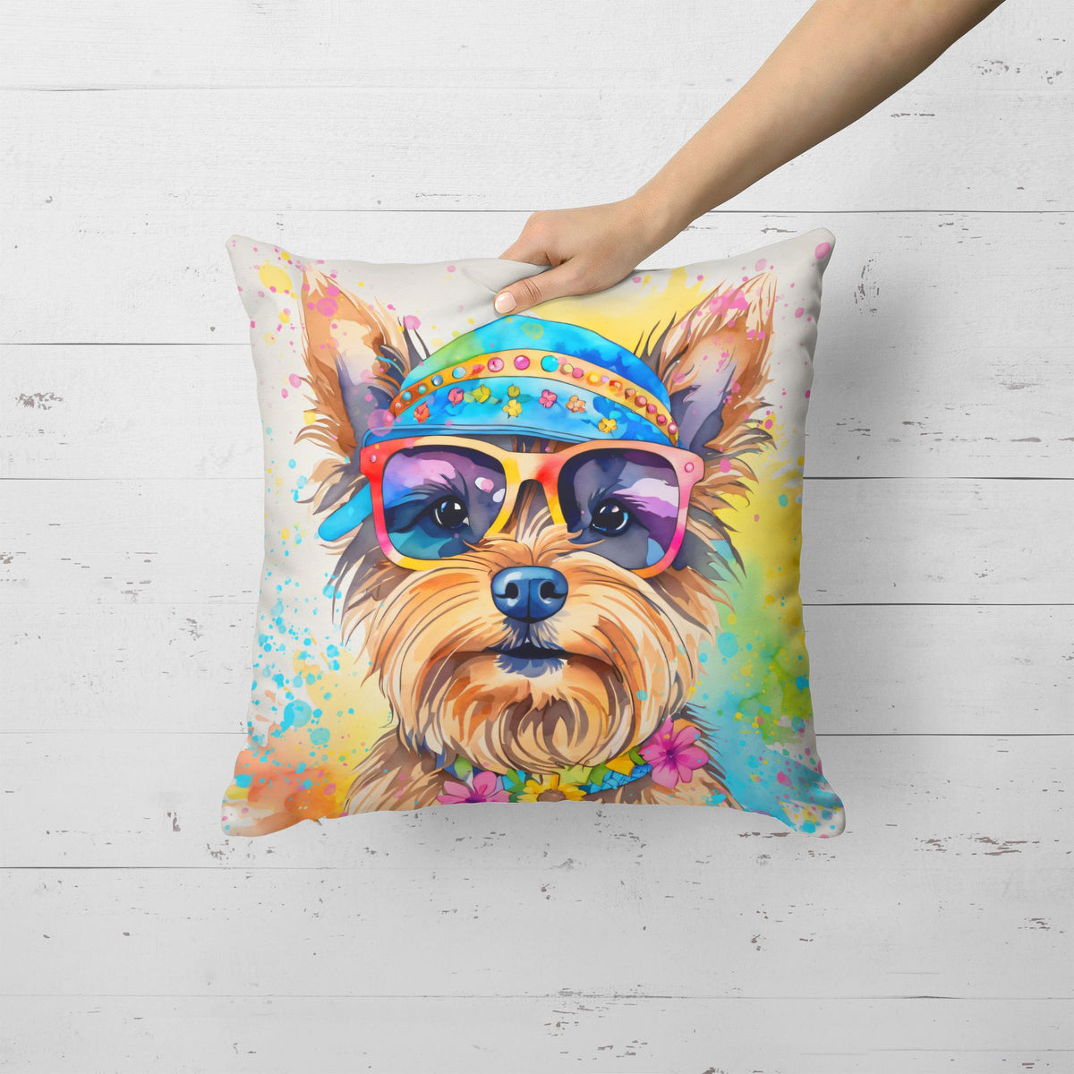 Yorkshire Terrier Hippie Dawg Decorative Pillow