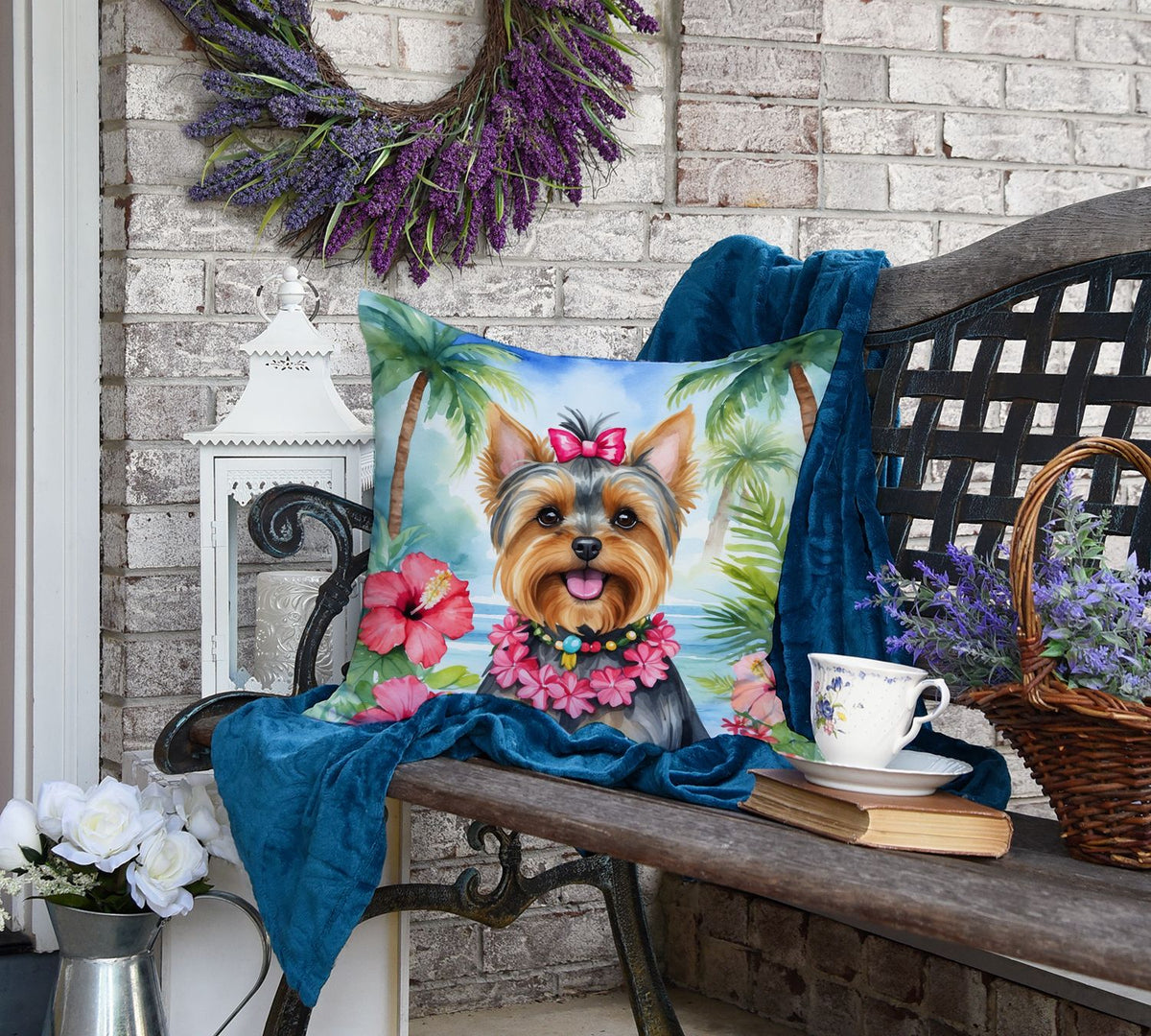 Yorkshire Terrier Luau Indoor-Outdoor Throw Pillow