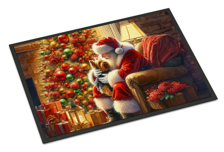Yorkshire Terrier and Santa Holiday Door Mat