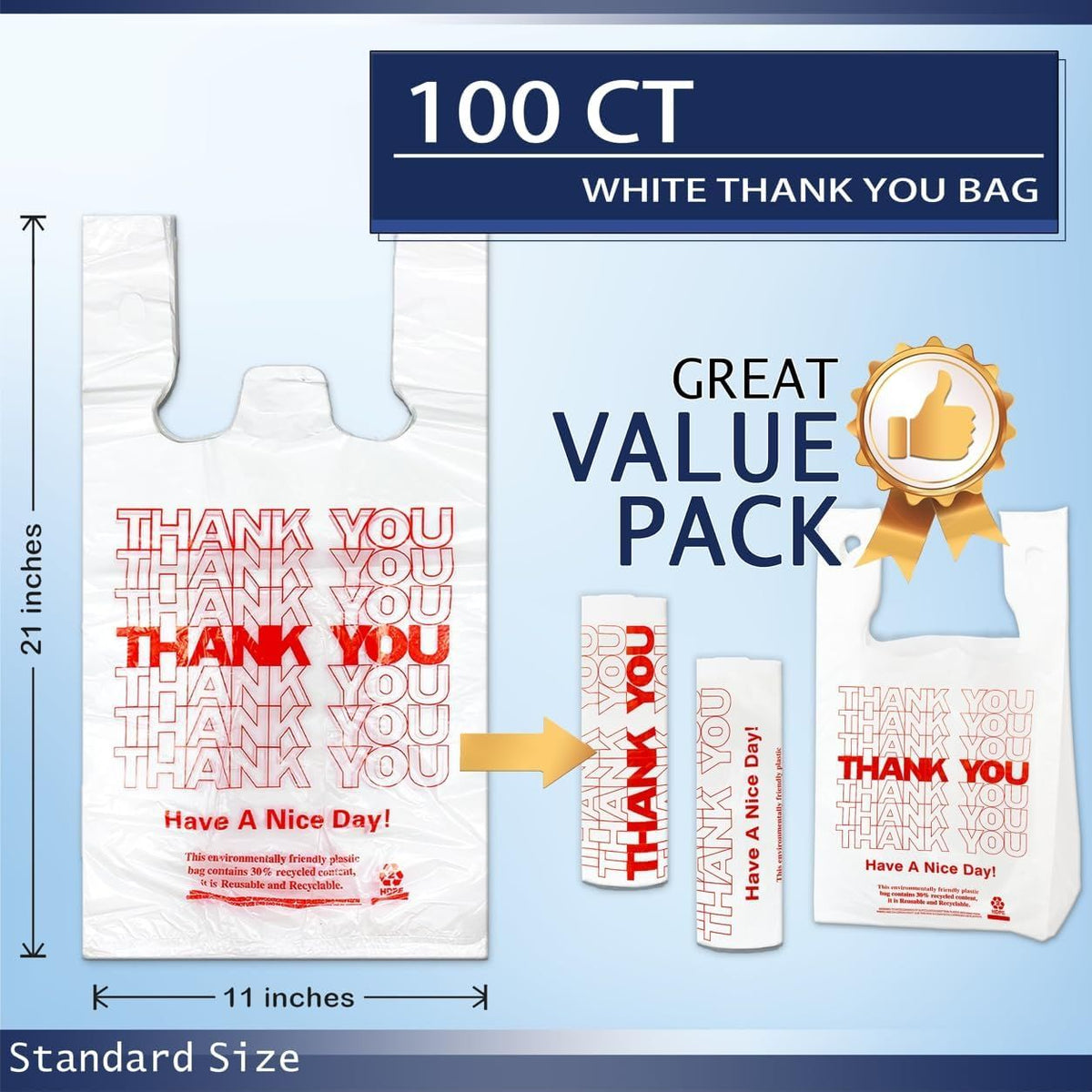 YoYoRain White Thank-You T-Shirt Shopping Bags