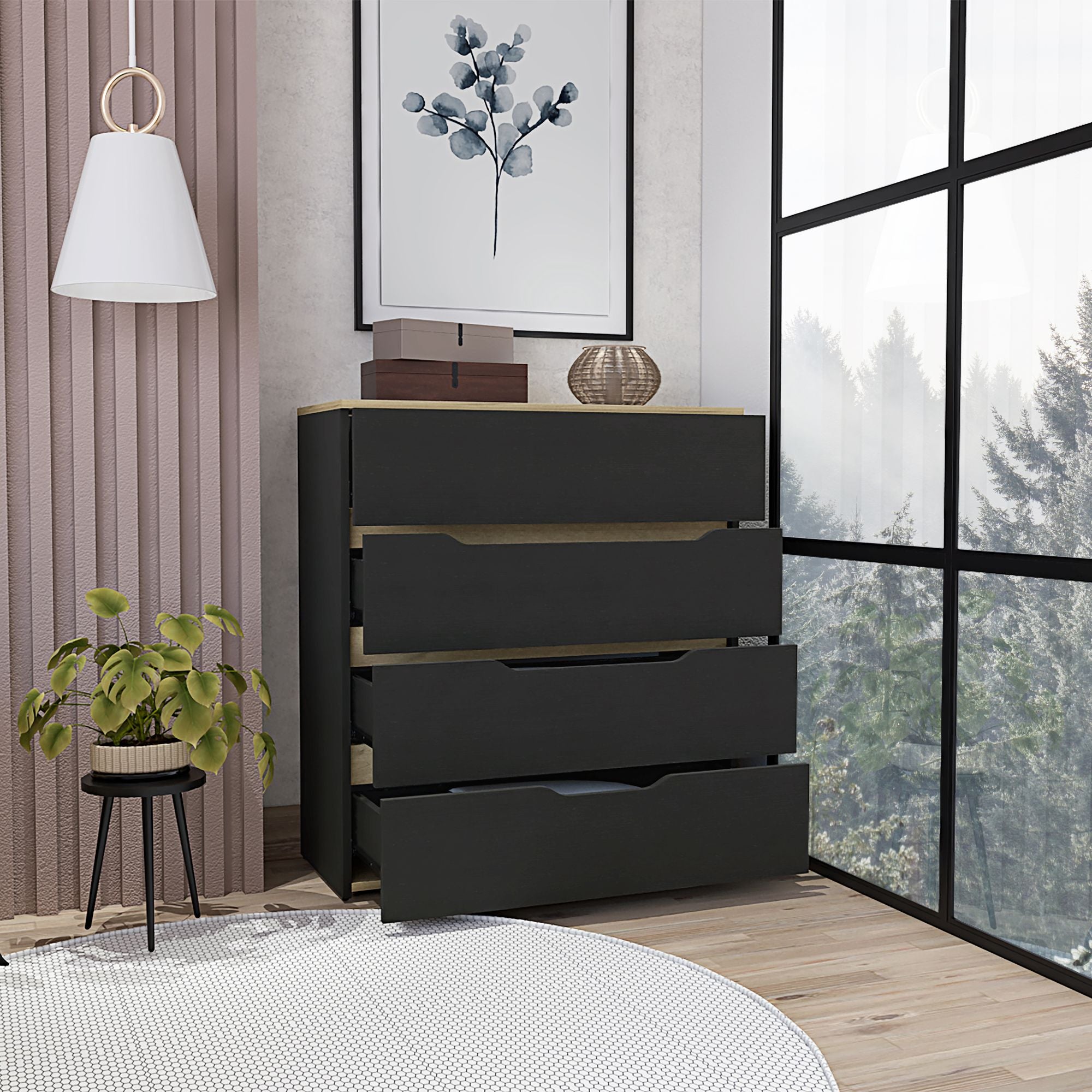 Zoe Dresser with Superior Top and Four Drawers - Black/Light Oak