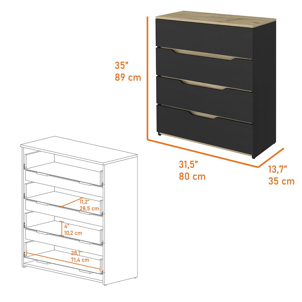 Zoe Dresser with Superior Top and Four Drawers - Black/Light Oak