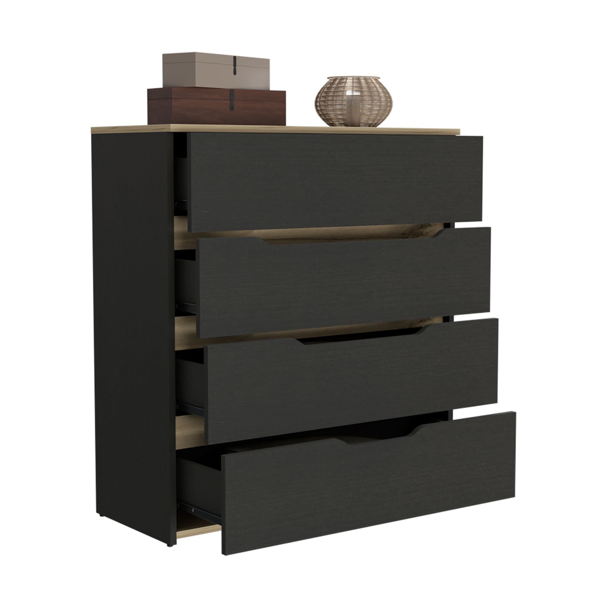 Zoe Dresser with Superior Top and Four Drawers - Black/Light Oak