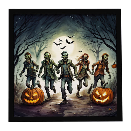 Zombies Spooky Halloween Framed Metal Print, Ready to Hang Wall Art
