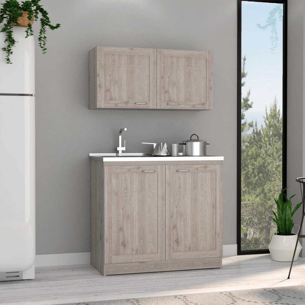Zurich Light Gray Two-Shelf Cabinet Set for Home Organization
