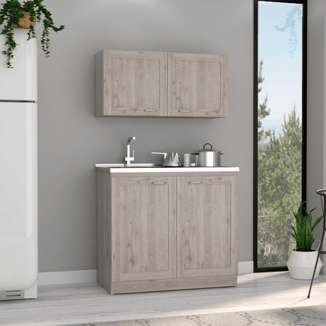 Zurich Light Gray Two-Shelf Cabinet Set for Home Organization