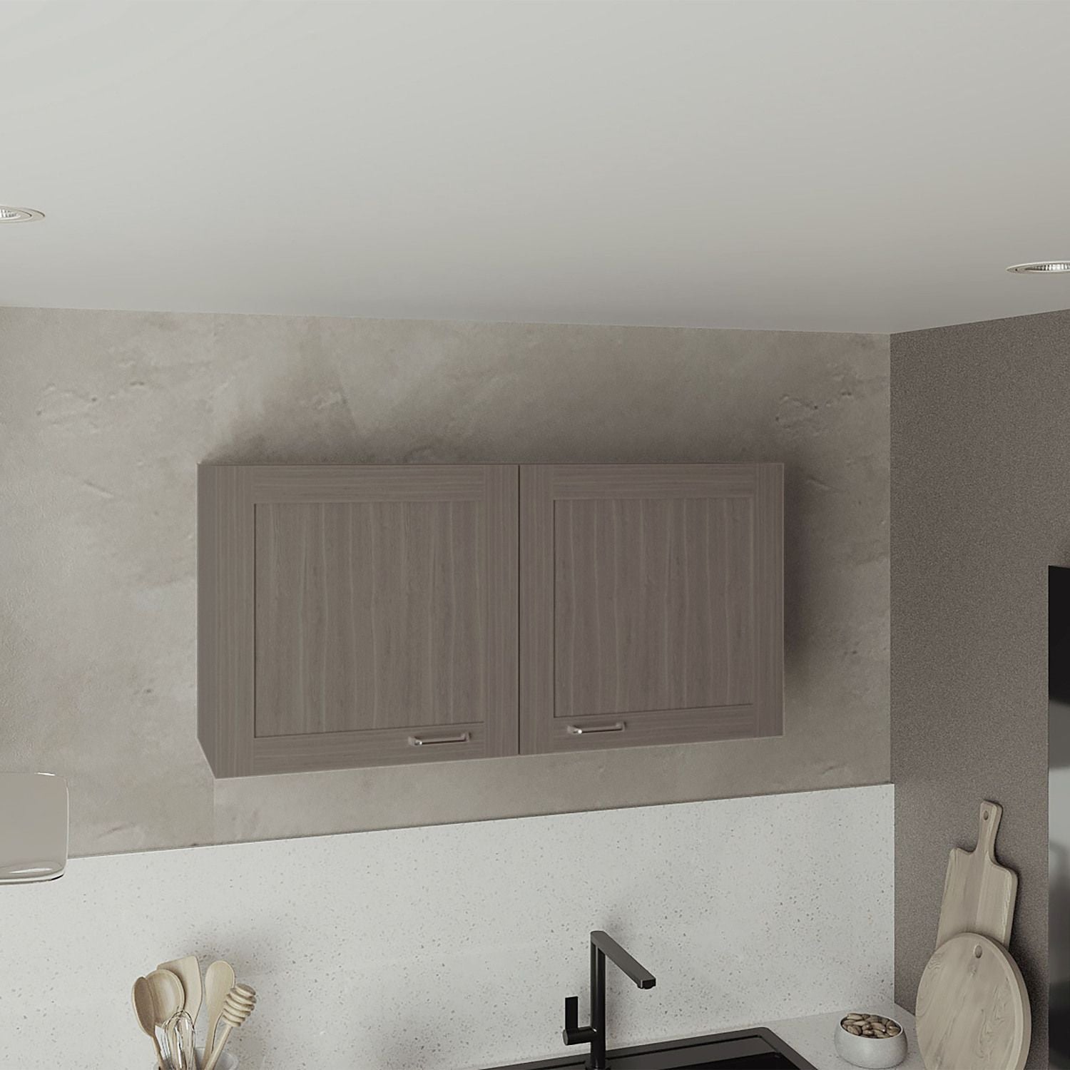 Zurich Wall Cabinet with Two Open Shelves – Light Gray Bardolino Finish