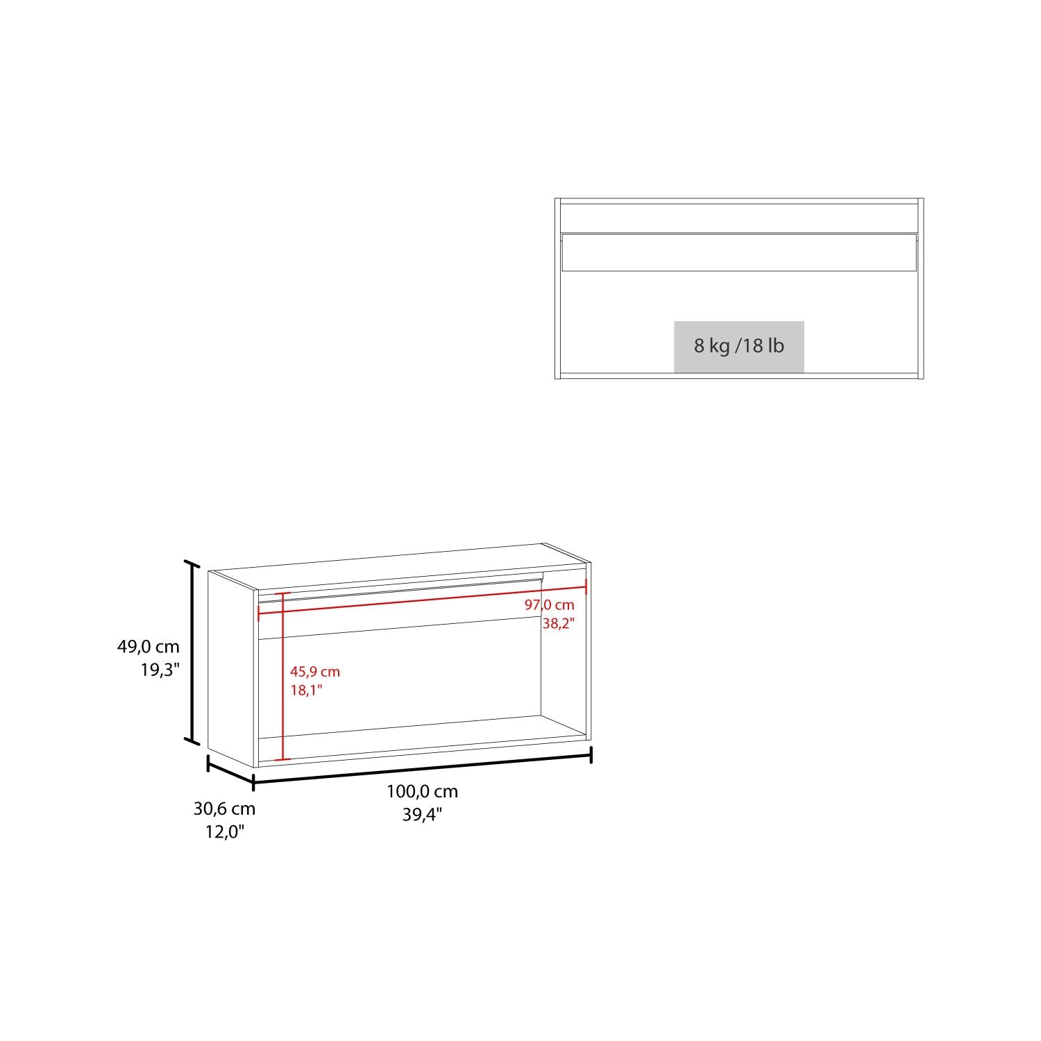 Zurich Wall Cabinet with Two Open Shelves – Light Gray Bardolino Finish
