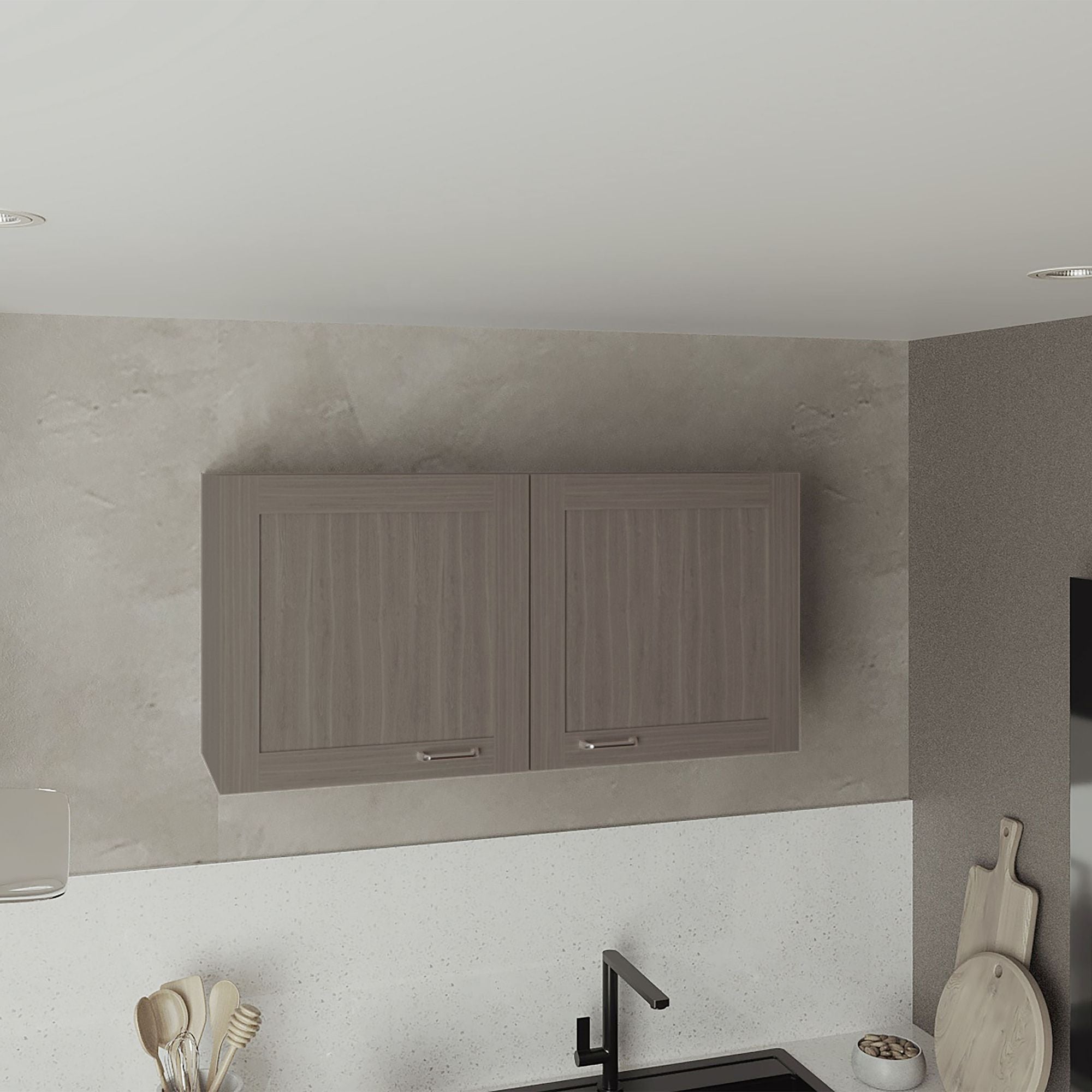 Zurich Wall Cabinet with Two Open Shelves – Light Gray Bardolino Finish