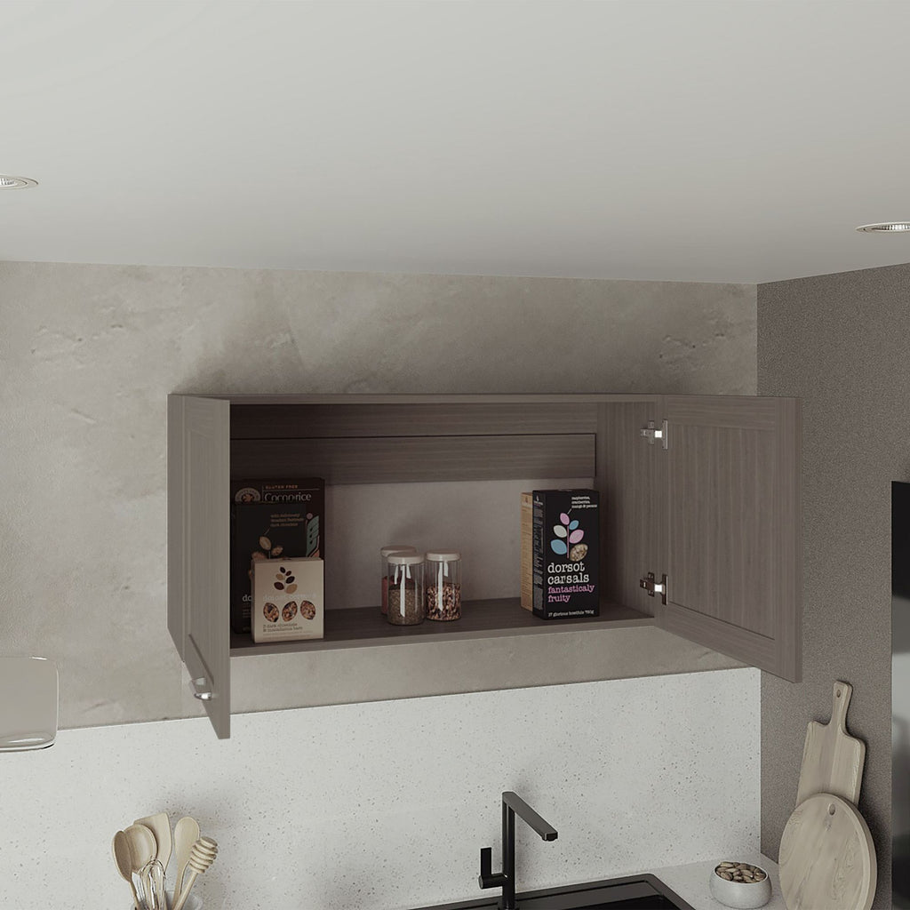 Zurich Wall Cabinet with Two Open Shelves – Light Gray Bardolino Finish