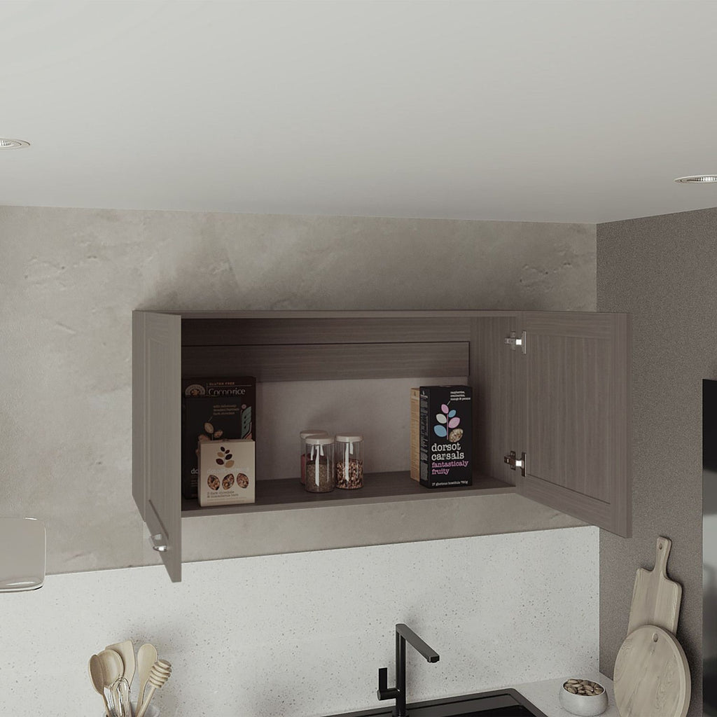 Zurich Wall Cabinet with Two Open Shelves – Light Gray Bardolino Finish
